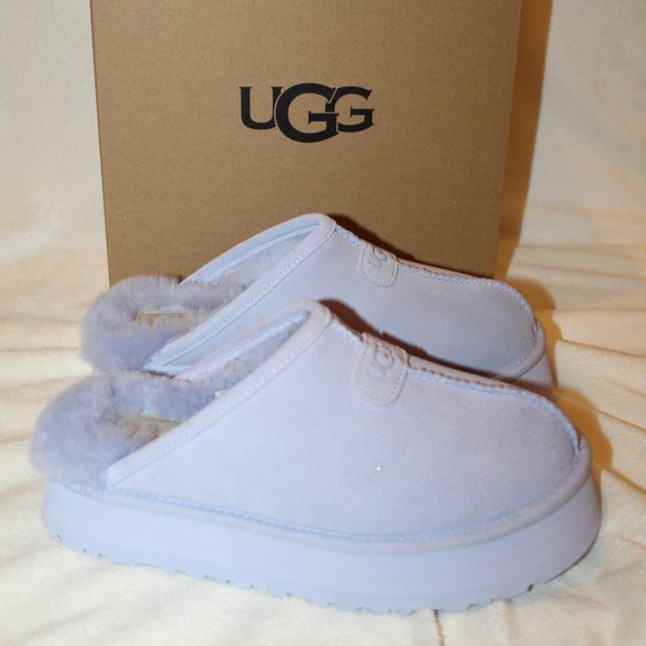NIB UGG WOMEN'S DISCOQUETTE SUEDE SHEARLING LINED SLIP ON SLIPPERS LAVENDER FOG - Picture 4 of 8